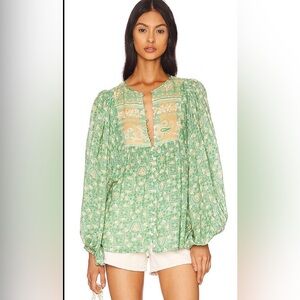 SPELL Madame Peacock Boho Blouse in Emerald